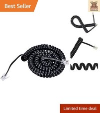 Flexible 10-Foot Curly Telephone Handset Cable with Tangle-Free Feature - Black