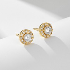 9ct Gold & Silver Stud Earring Round Classic Diamond Design 7mm Pair in Gift Box