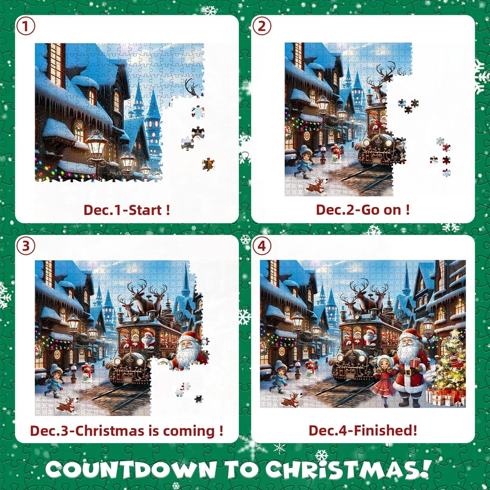 Advent Christmas Puzzle 2024 1008pcs Paper Calendar Holiday Decorative Green - Imagem 4 de 4