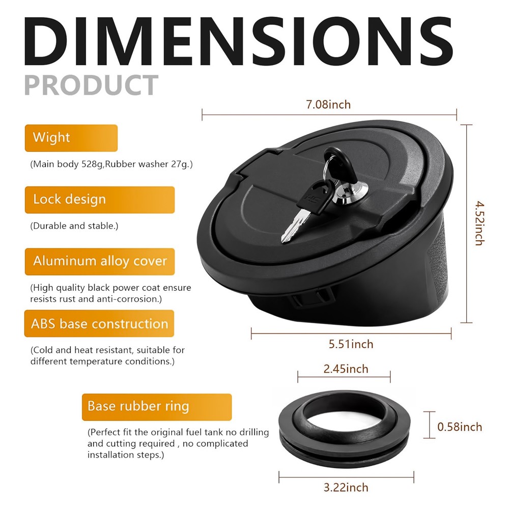 Aluminum Locking Fuel Door Gas Tank Cap Cover For Jeep Wrangler JL 2018-24 thumbnail 9
