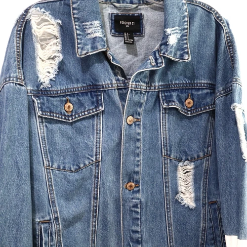 Distressed Denim Blue Jacket Forever 21 Lightweight Small image 3