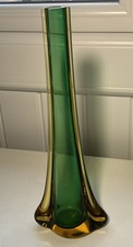 Vintage Murano Sommerso Teardrop Glass Vase Vibrant Green And Amber