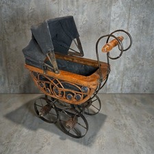 Vintage 12 Antique Victorian Baby Doll Carriage Wood Metal Stroller Primitive