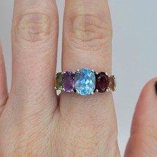 Multicolor Gemstone Multi-Gemstone 925 Sterling Silver Rainbow Ring Size 7.75