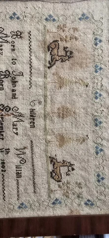 1815 antique Cross Stitch Sampler of Children Birth And Recorded Death - Image 2 of 4