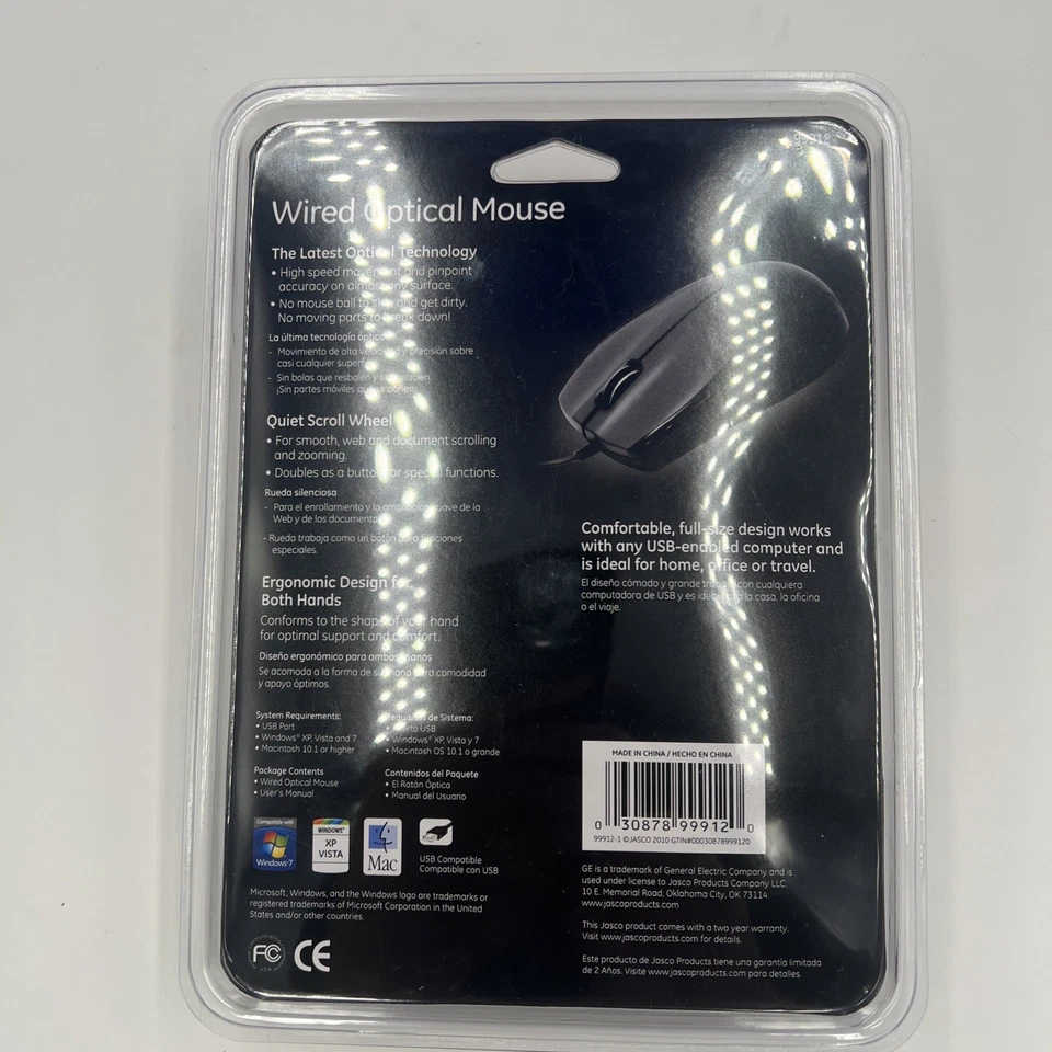 2010 GE Wired Optical Mouse USB 2.0 99912 PC/MAC Brand New Sealed NOS - Image 3 of 4