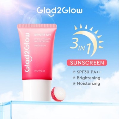 Glad2Glow Lychee Vitamin Water Sunscreen Cream 30g SPF30 PA++ UVA UVB Protection
