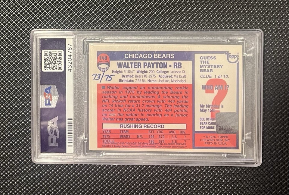 Patch Maillot De La Carte Walter Payton / 21 Century 2001, Matériaux Certifiés