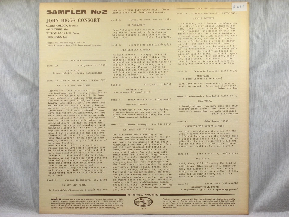 Sampler No. 2 - John Biggs Consort - NCR 1134 - Image 2 of 4