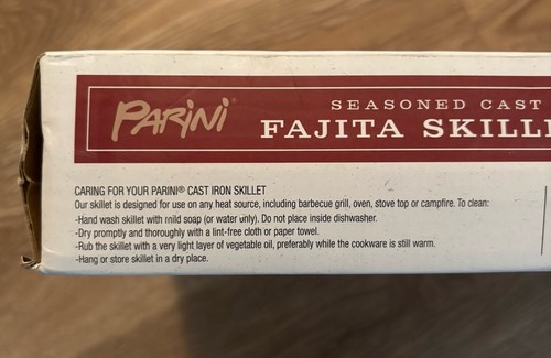 NEW IN BOX Parini Grilling Cast Iron Fajita Skillet Set 7”x14” - Picture 10 of 13