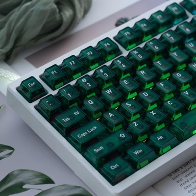 Frosted Translucent Clear Keycaps Set Green Crystal 115 Keys Cherry Emerald