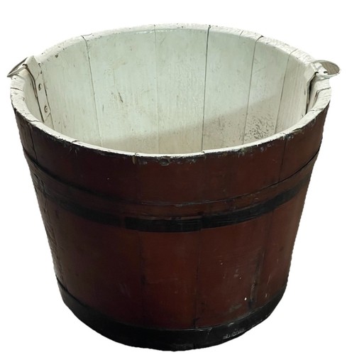 ANTIQUE AMERICAN FOLK ART COUNTRY PRIMITIVE RED PAINTED STAVED SAP BUCKET AAFA - Picture 4 of 9