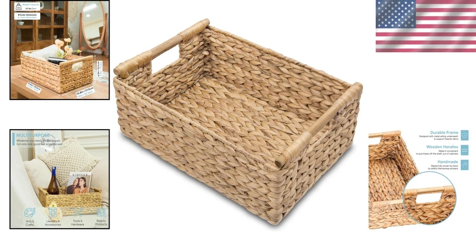 Organizador de mimbre jacinto de agua natural - 15,5 x 10,8 tapa abierta, asas resistentes Foto 2 de 4