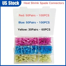 260PCS Heat Shrink Spade Male&Female Wire Terminals Connectors 22-10AWG Splice