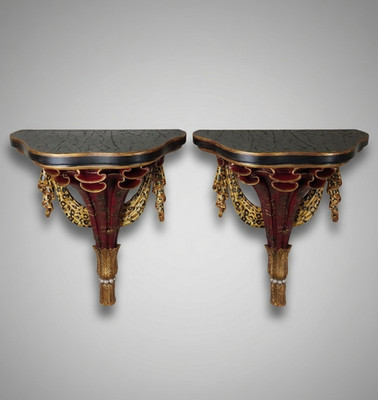 Pair Chinoiserie Wall Shelves Hollywood Regency Maitland Smith Style