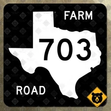 Texas farm to market road 703 state highway marker route sign map 1965 12x12