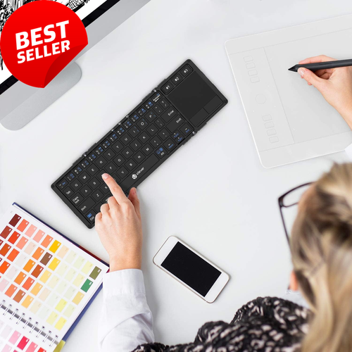 BK08 Foldable Bluetooth Keyboard with Touchpad Tri-Fold Portable iPad/Phone - Picture 8 of 9