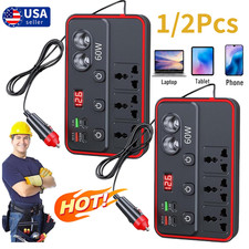 Car Charger with AC Outlets  USB - 60W Power Inverter with 3 AC Sockets for car