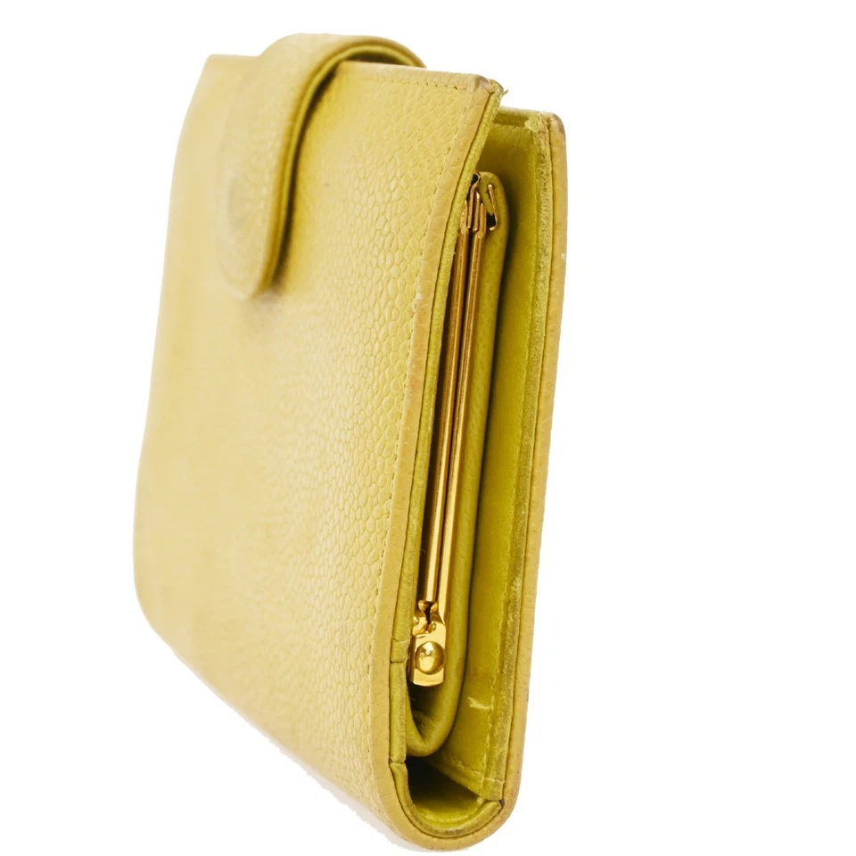 CHANEL CC складного компактный бумажник зернистой телячьей кожи желтый винтажный 66KB511 - Изображение 3 из 4
