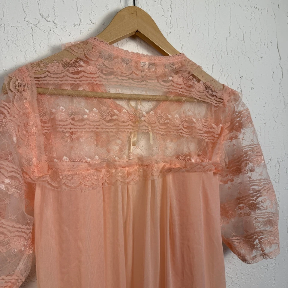 Vestido camisón bata bata negra bata bata bata vintage de encaje melocotón vintage años 60 cabaña Foto 3 de 4