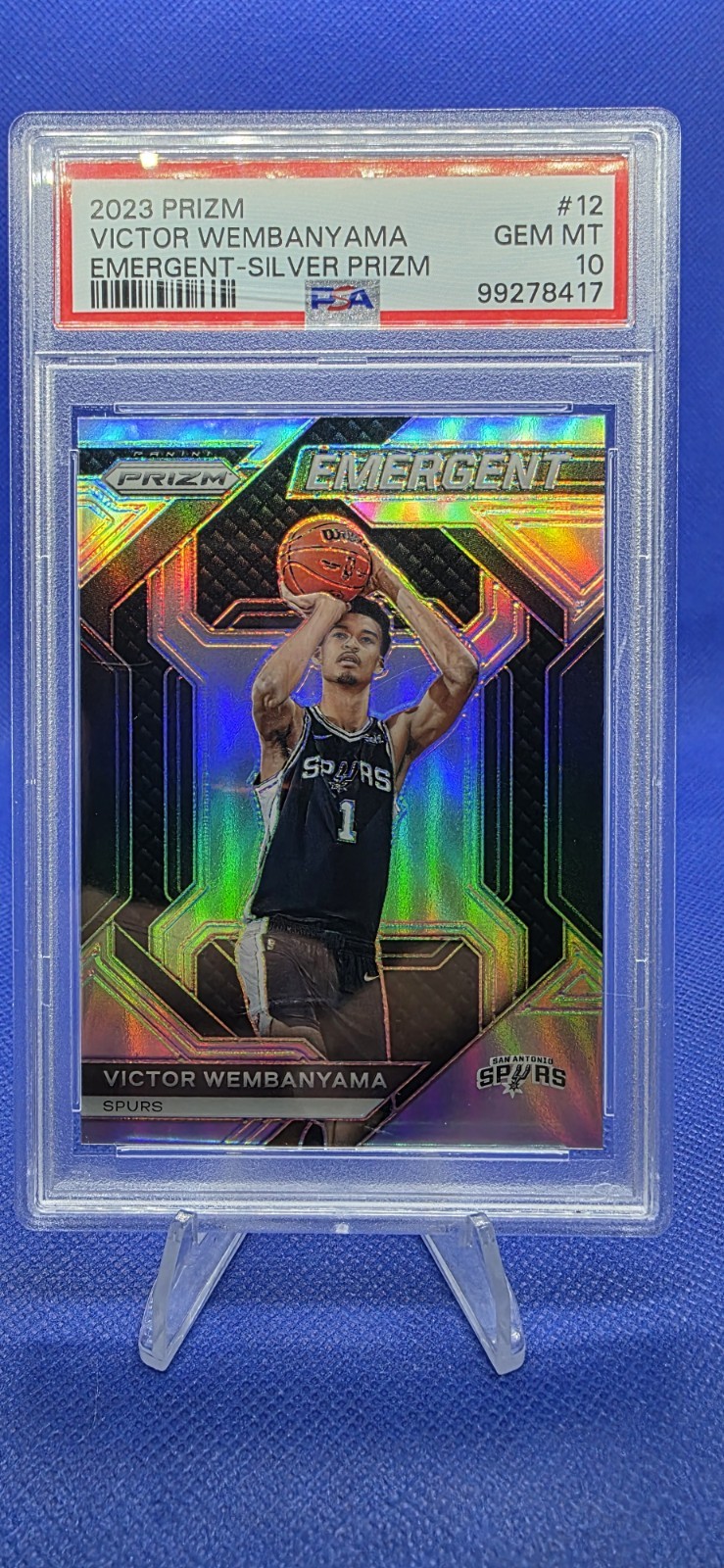 2023-24 Panini Prizm Victor Wembanyama Emergent Silver PSA 10 Rookie RC Spurs