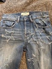 Pistola 3D Star Stitch Jeans Cropped Distressed Frayed Size 25 Button Fly 24x25
