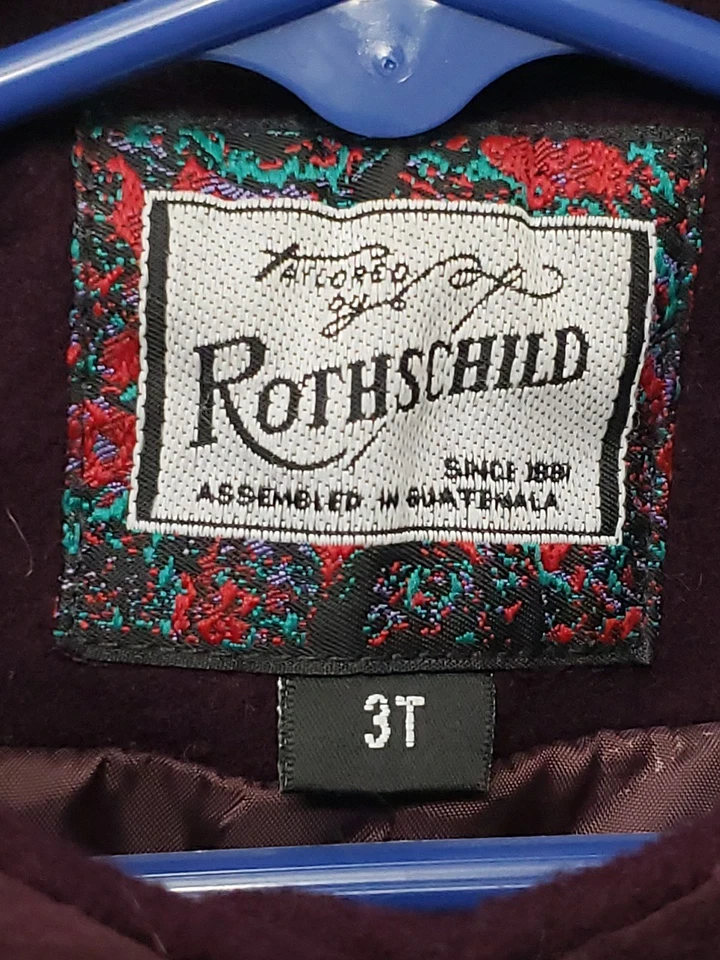 Abrigo ROTSCHILD Vacaciones Clásico Niño Pequeño 3T Niña Lana Guisante Forrado, En Borgoña Rica  Foto 2 de 4