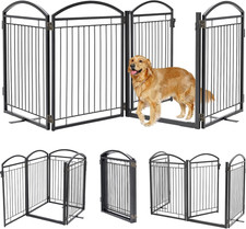Full Metal Free Standing Dog Gate with Door for Indoor  Outdoor,96'' Extra Wide