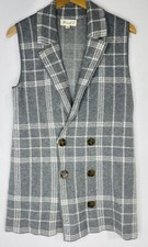 Marled Cardigan Sweater Vest Womens Size Medium Gray Plaid