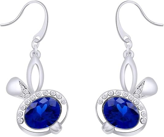 Drop Dangle Earrings Simulated Birthstone 14K White Gold Plated Silver