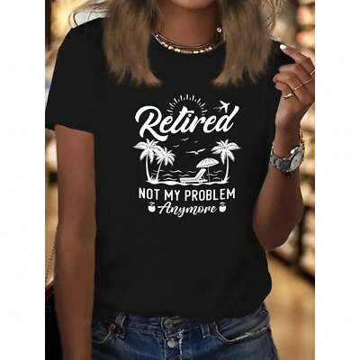 Ladies' Retirement Celebration T-shirt, Palm Tree Beach Print, Casual  Top