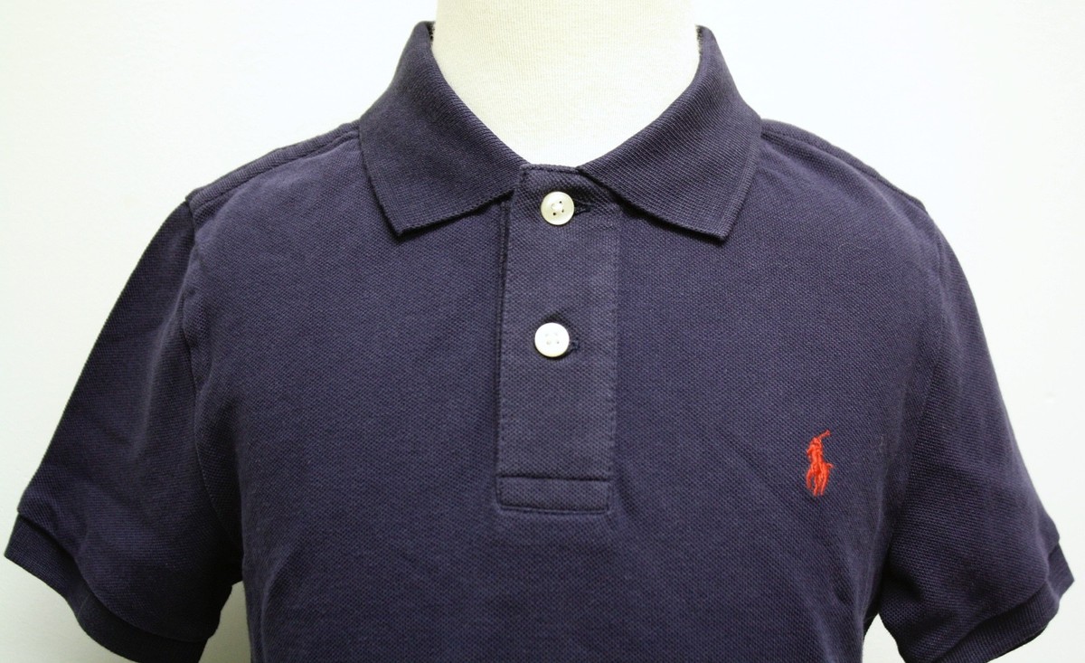 ラルフローレン 美品 現行 L/S shirt 0 navy Polo Ralph Lauren Shirt Navy Blue with Red Pony Logo Mesh
