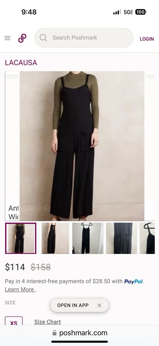 Anthropologie Lacausa Jumpsuit Wide Leg Tie Back in Black Size XL