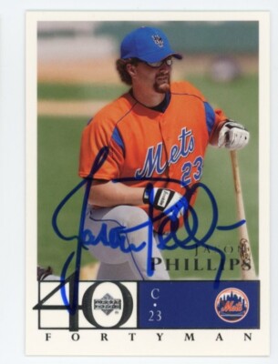 SIGNED BASEBALL CARD AUTO NEW YORK METS JASON PHILLIPS 2003 UD FORTY MAN #624