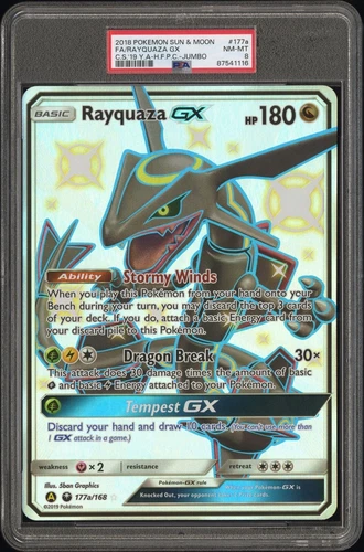 2018 POKEMON SUN & MOON CELESTIAL STORM 177a FULL ART/RAYQUAZA GX PSA 8