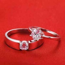 14K White Gold Plated Wedding Couple Band Ring Set 2.0Ct Round Simulated Diamond