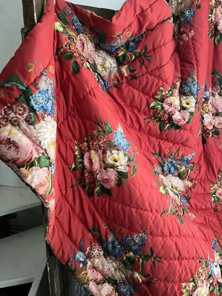БОЛЬШИЕ винтажные французские цветочные ЛОСКУТНЫЕ КРАСНЫЕ букеты роз c1950 - Изображение 3 из 4