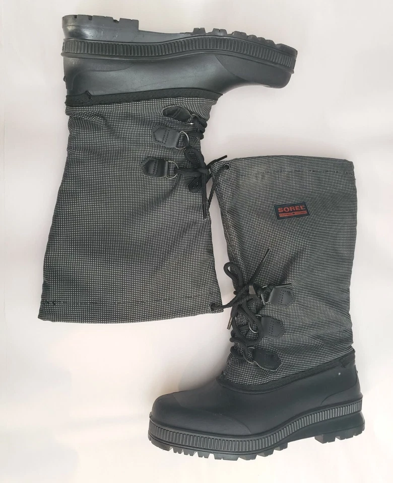 Botas de nieve de invierno Sorel negras/blancas a cuadros hasta la rodilla con forros para mujer talla 9 Foto 2 de 4