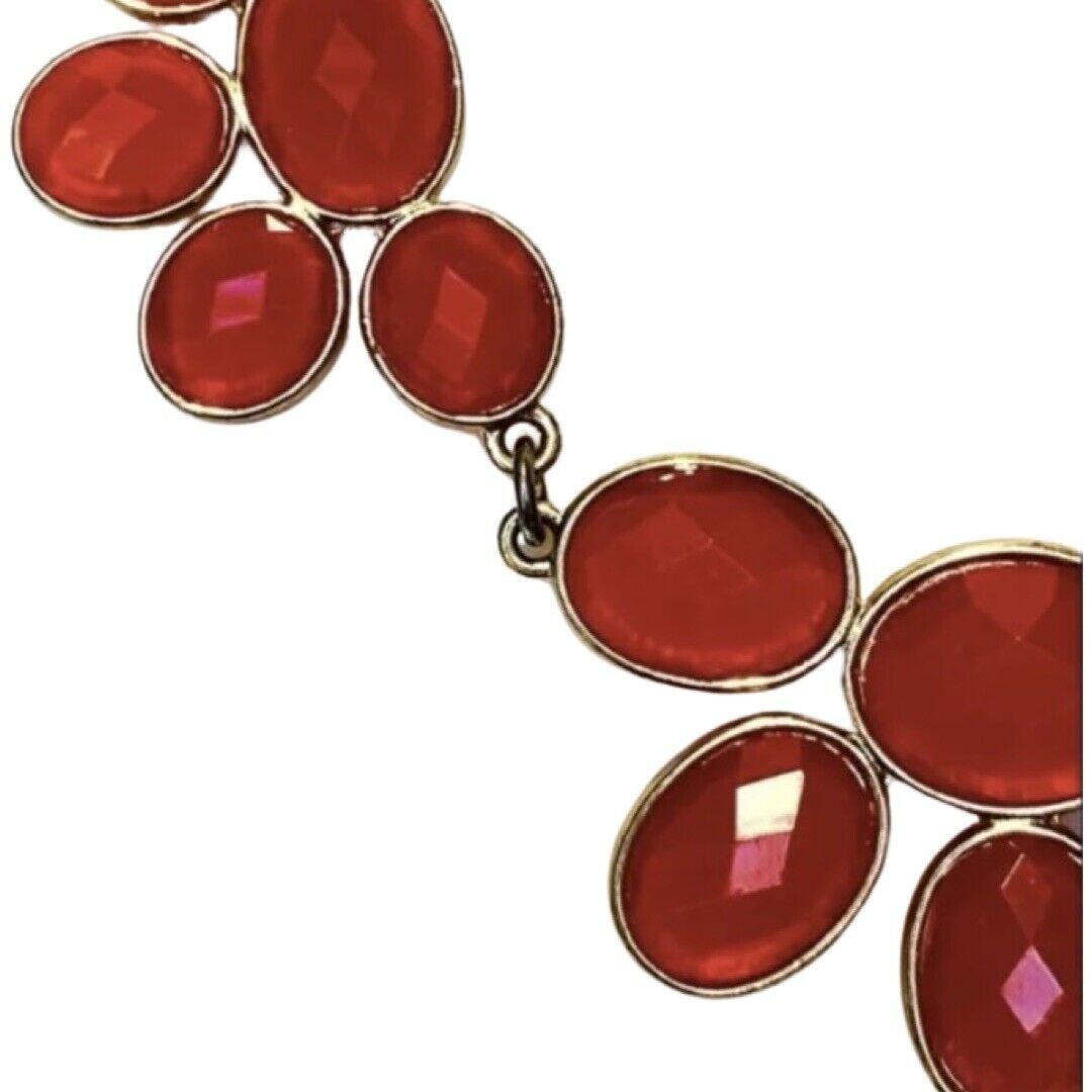 Candy Red Flower Rhinestone Statement Necklace 20… - image 7