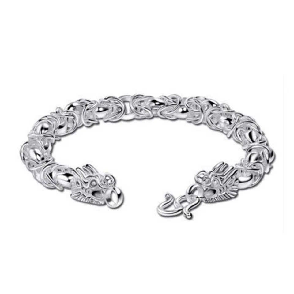 Pure 999 Fine Silver Men Women Dragon Head 7.5mm Byzantine Bracelet 30-31g/9inch - Image 3 of 4