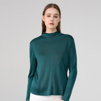 New Silk Tops Women's Mock Turtleneck Long Sleeve Solid Loose