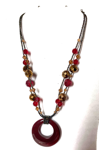 Lia Sophia Cinnabar Crimson Red Pendant Necklace Micro Beads Copper Coated Beads - Picture 3 of 11