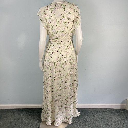 NWT Boohoo Sleeveless Floral Frill Wrap Maxi Dress US 10 Ivory Cocktail Resort - Picture 7 of 14