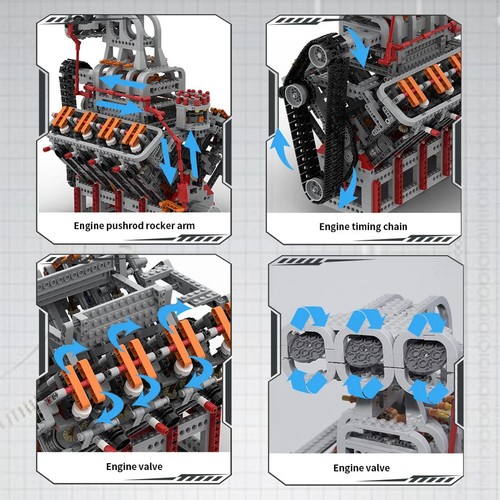 Motorized V8 Engine Model Kit 2106Pcs OHV 5.0L MOC Engine Replica Power Function - Picture 6 of 11