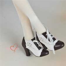 1/3SD BJD Doll Shoes Spliced High Heeled Boots Hollow Out Flowers Lace-up Black