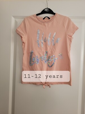 11-12 Jahre George Hello schönes Mädchen-Top pfirsichfarben/silberfarben Pailletten vorne gebunden 