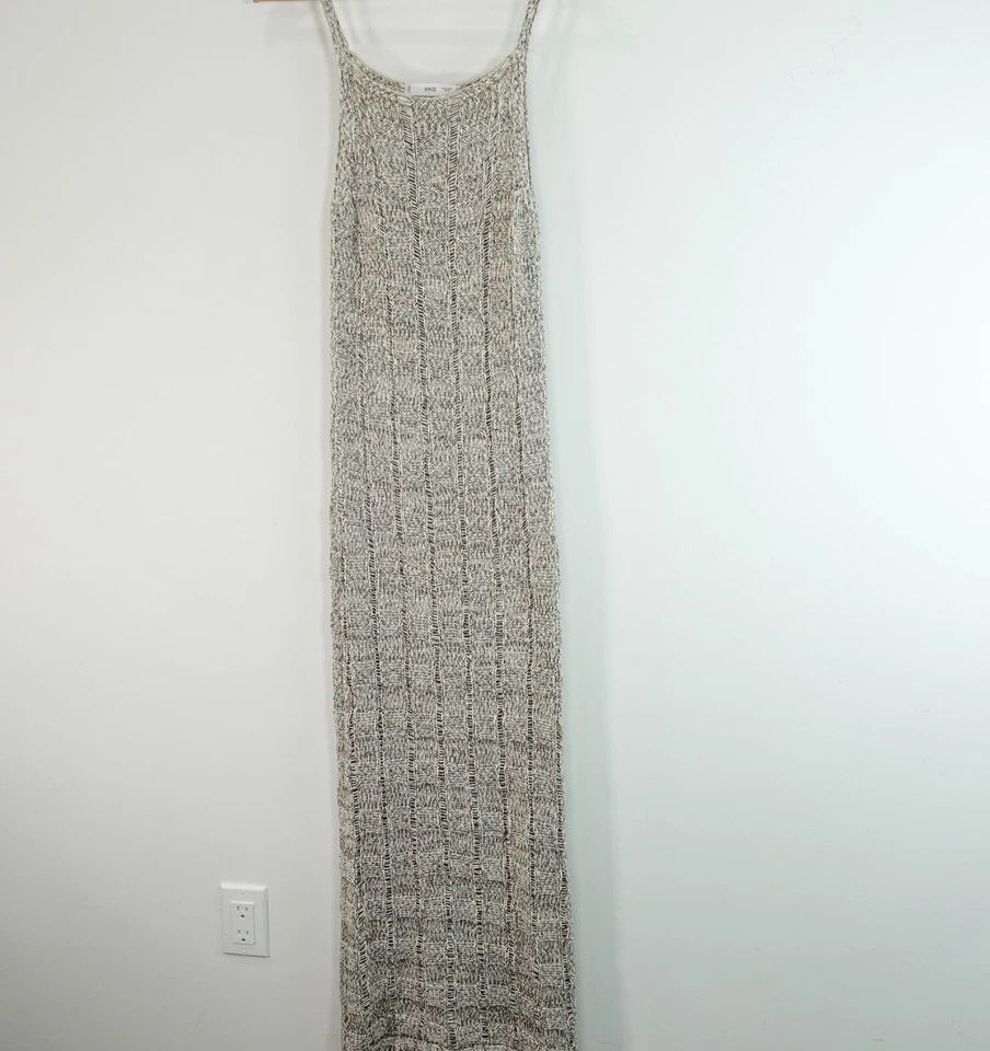 芒果长裙 2 XS 针织长懒人波西米亚条纹铅笔度假村灰色钩针编织 — 第 2/4 张图片