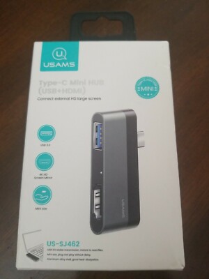 USAMS MINI Type-C Mini Hub USB 3.0 & HDMI 1.4 SJ462 4K HD Adapter NEW NIB