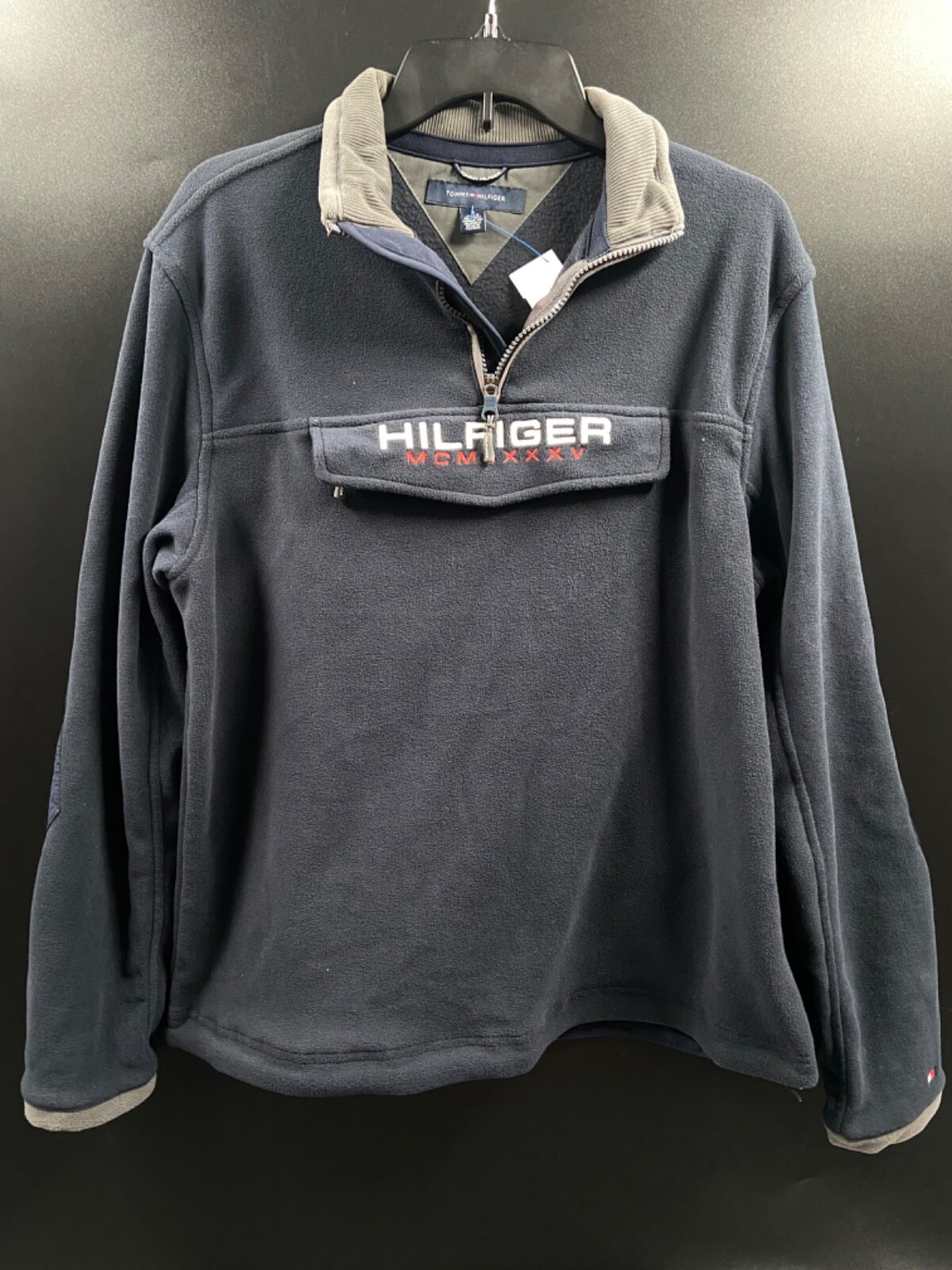 Vintage Y2K Tommy Hilfiger Athletics Navy 1/4 Zip Fleece Pullover Mens Sz M EUC!