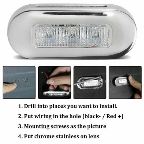 8x Stainless Steel Marine Boat 3 LED Courtesy Lights Cabin Deck Light White 12V - Picture 8 of 10